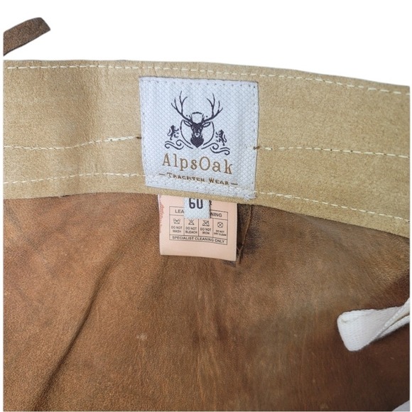 AlpsOak Mens Leather Lederhosen Oktoberfest Trachten Wear Brown Embroidered - Picture 7 of 8